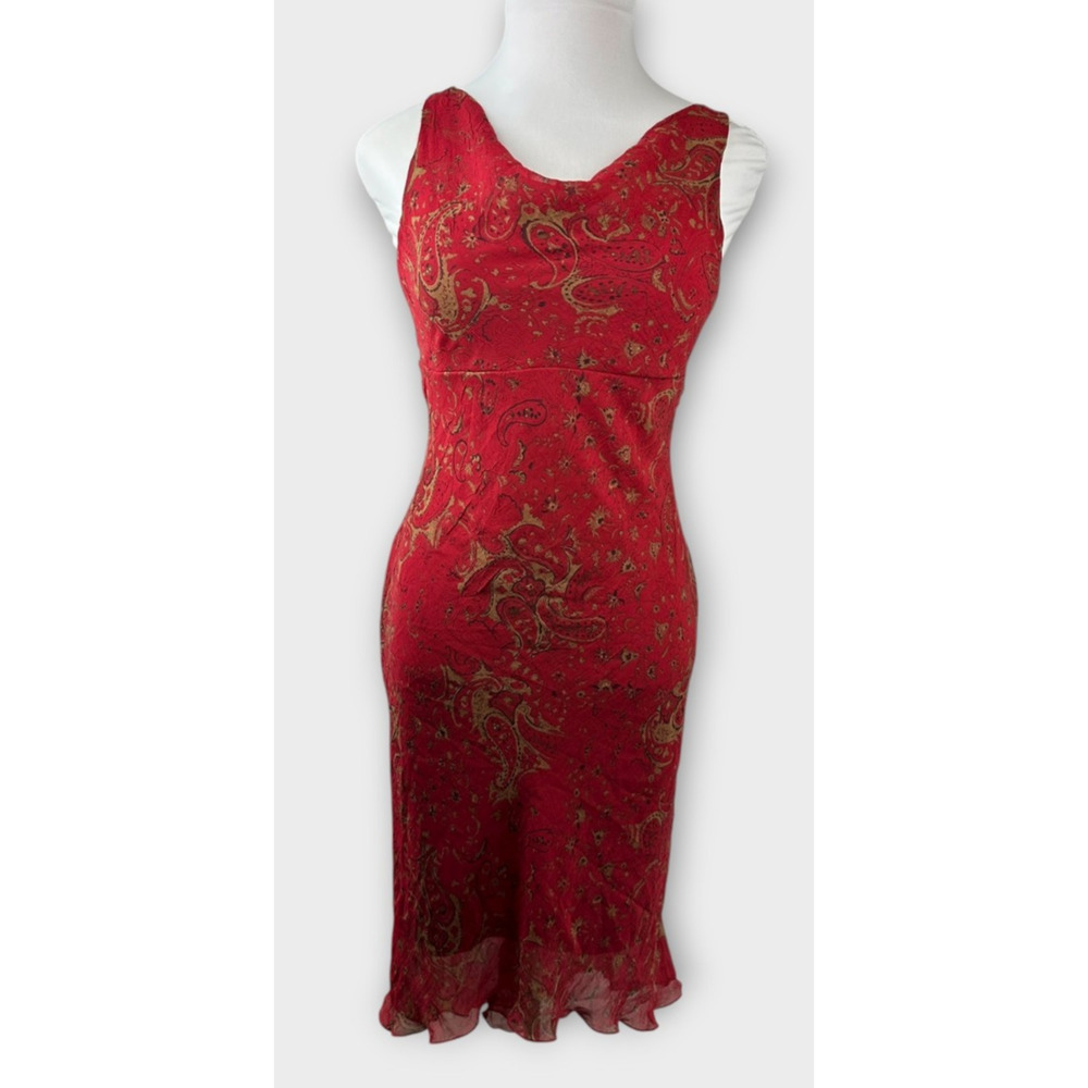 Vintage 90's Y2k B. Darlin Red Floral Paisley Sleeveless Midi Dress Read Size - Picture 11 of 16
